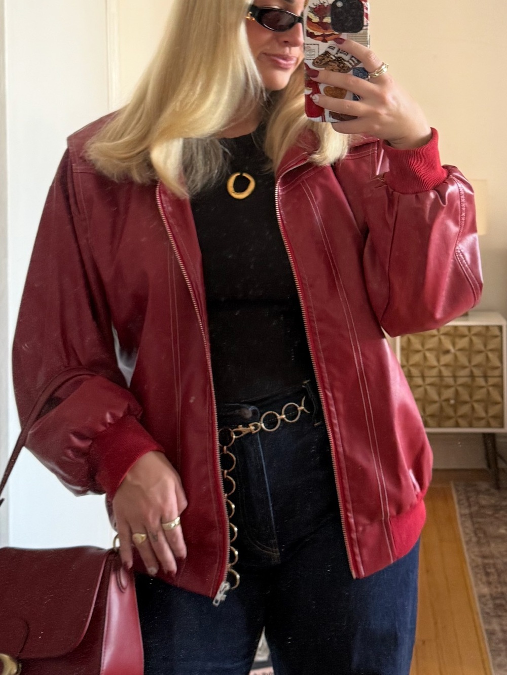 Women's Red Bomber Jacket - Classic Zip Front